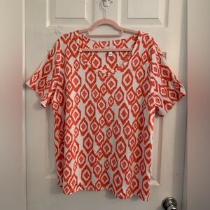 D&co Women's Coral & White Scoop Neck Short Sleeve top. Size XL $10